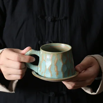 1 Комплект Керамических кофейных чашек и блюдец, Японский Ретро Чайный сервиз из грубой керамики, Фарфоровая кружка для молока для завтрака, Керамические Кружки 13