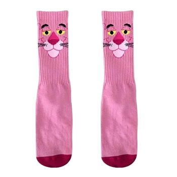 1 пара женских носков Розовые чулки с леопардовой головкой Naughty cotton Ins Модные розовые леопардовые чулки, индивидуальные уличные носки 7