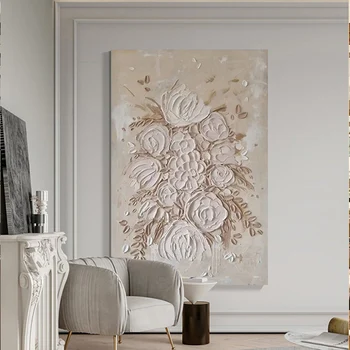 100% Ручная роспись маслом 3D розы Плотная текстура на холсте Современное настенное искусство для эстетического украшения дома 9