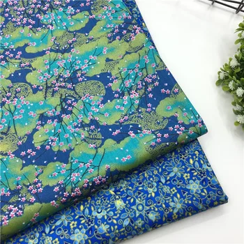 100% хлопчатобумажная саржа в японском стиле сине-сливовые ткани с золотым тиснением в цветочек для квилтинга ручной работы в стиле пэчворк