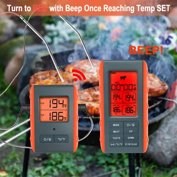 150 М Беспроводной цифровой пищевой термометр с двойным зондом, Кухонный кулинарный термометр для барбекю, коптильни, гриля, духовки, мяса с таймером 12