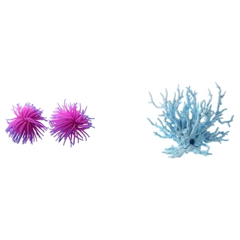 2 X силиконовых коралловых орнамента для аквариума-фиолетовый и 1X светло-голубой Искусственный пластиковый коралл 3