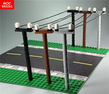 2 пары / лот MOC Bricks DIY Architecture City Wire Телеграфный столб, Электрические развивающие строительные блоки, Игрушки для детских подарков 4
