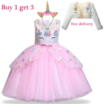 2021 Новые Детские платья для девочек, вечерние платья принцессы с Единорогом, Костюм для девочек, Свадебные платья для маленьких девочек, Фантазийные Детские платья 3