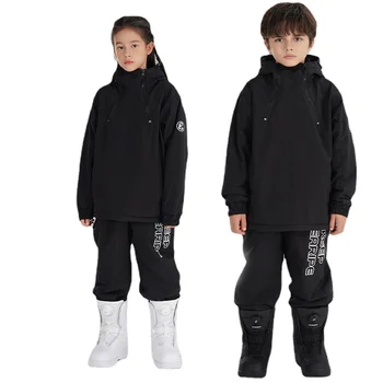 2022 Детский лыжный костюм Для мальчиков Теплый Для девочек Ветрозащитный Водонепроницаемый Детский Набор для сноуборда Куртка с капюшоном Комбинезон Лыжная одежда 13