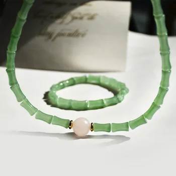 2023 Бусины Зеленая трубка Бамбук Свободные Распорки Каменные Бусины Ожерелье для женщин Ювелирные Изделия Шарм 3