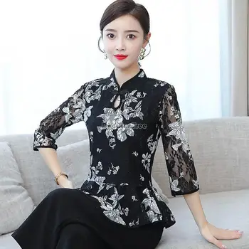 2023 новая китайская кружевная блузка cheongsam со стоячим воротником в этническом ретро китайском стиле, дизайн и цвет сетчатой пряжи, женская мода g451 13
