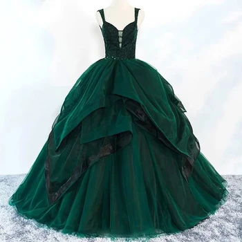 2023 Элегантные бальные платья Princes Green для выпускного вечера на бретельках с оборками в виде сердца, Вечернее платье из пушистого тюля Vestido Fiesta Noche 8