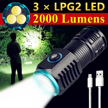 3 * LPG2 Перезаряжаемые USB Карманные мини-светодиодные мощные фонари с аккумулятором 18350 высокой мощности для кемпинга на открытом воздухе EDC Фонарик Light Torch 2