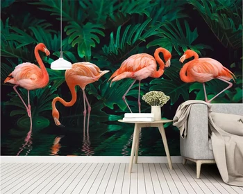 3d обои фреска тропический лес фламинго ТВ фон фреска гостиная спальня домашний декор обои для стены