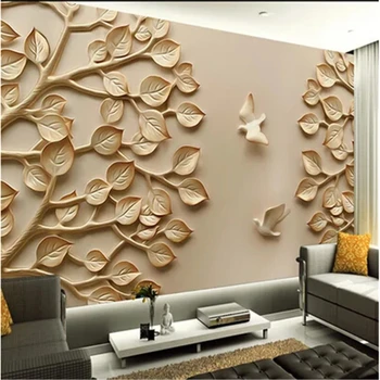 3d фотообои beibehang на заказ 3D фон современной минималистичной стены спальни стереоскопический 3D рельеф дерево пространство 5