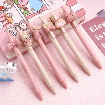 3шт розовых гелевых ручек для печати Cute Girl с рисунком медведя - канцелярские принадлежности для студенческих экзаменов и подписей 4