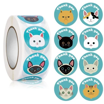 50-500 штук круглых милых кошек размером 1 дюйм, спасибо, набор наклеек, материал для скрапбукинга, эстетичные кавайные винтажные принадлежности для малого бизнеса 3