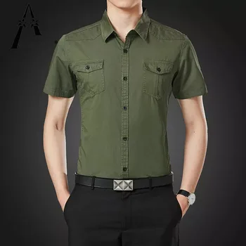 5XL Высококачественные мужские повседневные тонкие рубашки Летние Новые мужские хлопчатобумажные военные рубашки с короткими рукавами Военная мужская одежда 2022 Лето 2