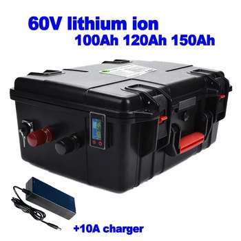 60V 100Ah 120Ah 150Ah литий-ионная литиевая батарея для Солнечной Системы резервного питания RV EV инвертор food truck трехколесный велосипед + зарядное устройство 10A 6