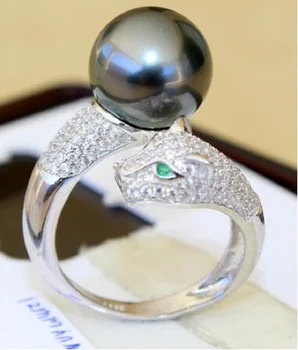 AAAA 10-11 мм кольцо из натурального черного жемчуга Южного моря, изысканные ювелирные изделия 1