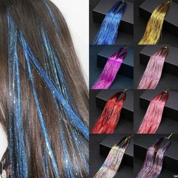 AZQUEEN synthesis 22 дюйма 16 цветов Набор мишуры для волос Пряди с инструментами для наращивания для женщин и девочек Плетение Блестящих волос 1