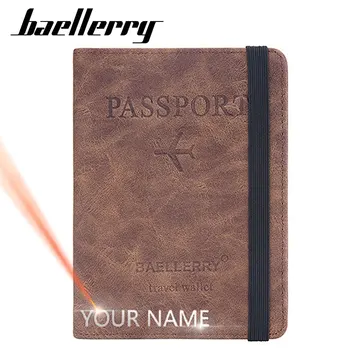 Baellerry RFID-обложки для паспорта, мужские кошельки, держатель для карт с бесплатной гравировкой имени, мужские кошельки, простой кошелек унисекс, дорожная сумка для паспорта. 10