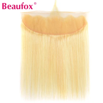 Beaufox Бразильские прямые волосы, кружевная фронтальная застежка с детскими волосами, 613 Кружевных фронталок из светлых человеческих волос, 13 * 4 Свободные части Remy 10