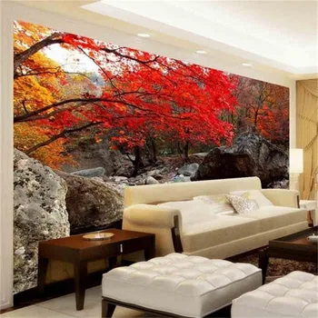beibehang 3d HD фотообои на заказ нетканая фреска Лес красные листья пейзаж картина фото Диван телевизор фон стены 3d 4