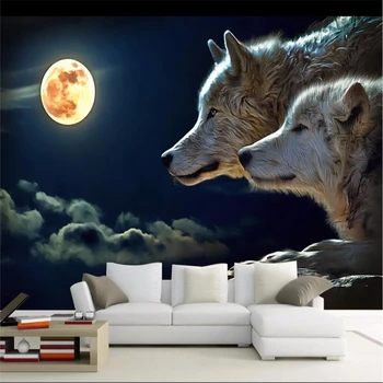 beibehang decor paper 3D ночная яркая круглая луна волки атакуют комнату, покрывающую стены столовой фресками-3d обои для домашнего декора 16