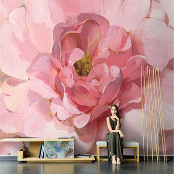 beibehang Изготовленный на заказ американский ручной росписью розовый цветок сетка красная гостиная ТВ фон диван обои обои домашний декор