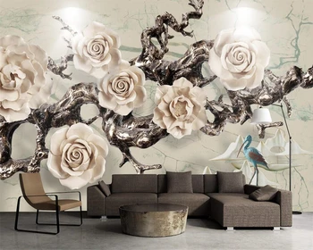 Beibehang Пользовательские обои с трехмерным тиснением древнее дерево цветок кальмар гостиная фон стены фрески 3d обои 7