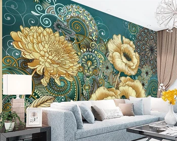 Beibehang Пользовательские обои ручная роспись винтажный цветочный Европейский ТВ фон стена гостиная спальня фон 3D обои 13