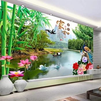 beibehang Пользовательские обои 3D фреска HD лотос пион павлин домашний и богатый ТВ фон обои для домашнего декора 3d papel de parede 6