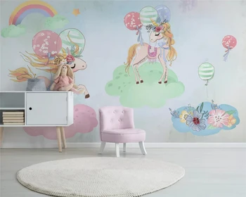beibehang Пользовательские скандинавские современные минималистичные обои ручной росписи с розовым единорогом для детской комнаты papel de parede 3d 5