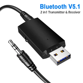 Bluetooth 5.1 Аудиоприемник Передатчик 2 В 1 с двойным выходом USB Компьютер ТЕЛЕВИЗОР Автомобильный адаптер AUX для ПК Мобильные телефоны Наушники