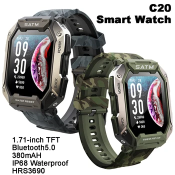 C20 Военные Смарт-часы IP68 Водонепроницаемый 5ATM Спорт На открытом Воздухе Фитнес-Трекер Монитор Сердечного Ритма 380 мАч 1,71 дюйма Smartwatch 7