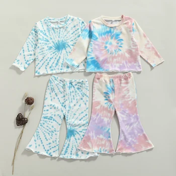 Citgeett/ Осенний комплект одежды для маленьких девочек Tie Dye, футболка с длинным рукавом + брюки-клеш с эластичной резинкой на талии, Весенний костюм