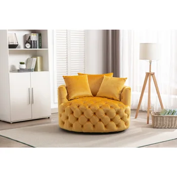 Coolmore Modern Вращающееся акцентное кресло Akili Бочкообразное кресло для гостиной отеля / Современное кресло для отдыха Musterd Yellow 9