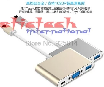 dhl или EMS 20шт 3 в 1 USB 3.1 Type C к VGA + USB 3.0 + Type C Женский Конвертер Кабель-Адаптер для Apple Macbook для HDTV 9