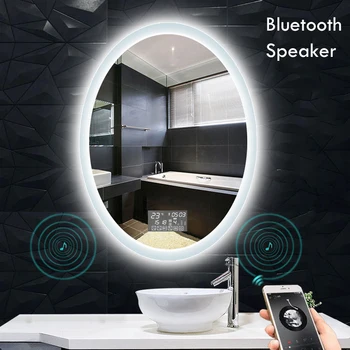 Espejo de baño con forma ovalada para maquillaje inteligente,ción, con altavoz Bluetooth, para decoración de dormitorio 7