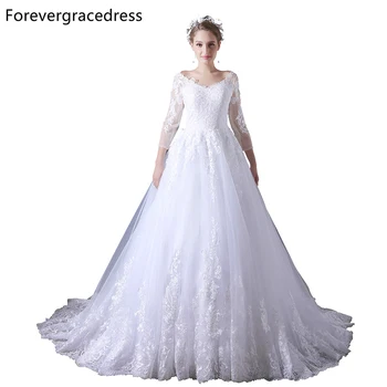 Forevergracedress Дешевое Элегантное Свадебное платье Великолепный V образный вырез С длинными рукавами Кружевное свадебное платье плюс размер на заказ 6