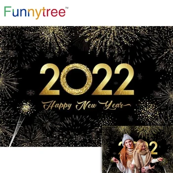 Funnytree 2022 Новогодняя Вечеринка Фон Петарды Зима Черное Золото Фейерверк Блеск Празднование Фестиваля Фон Фотозоны