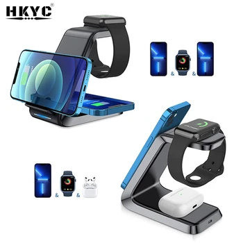 HKYC 15 Вт Qi Быстрое Беспроводное Зарядное Устройство Подставка Для iPhone 11 XR 8 Apple Watch 3 в 1 Складная Зарядная Док-станция Samsung Huawei 14