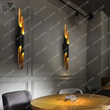 Kobuc Золотисто-черный Однотрубный двухтрубный светодиодный настенный светильник с лампочкой E27 для ТВ-фона, Прикроватный декор для коридора, внутренние бра 9