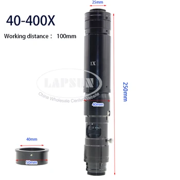 Lapsun 0745 40X-400X-800X-1250X Параллельная Камера для микроскопа легкой промышленности С Ручным зумом C-mount Объектив 0.3X 0.7X 1.6X Barlow Aux 5