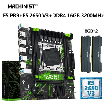 MACHINIST X99 Комплект материнской платы Xeon E5 2650 V3 Процессор CPU Set LGA 2011-3 16GB DDR4 3200MHz RAM Memory Combo NVME M.2 SATA PR9 13