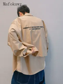 Mafokuwz Рубашка с буквенным принтом, мужская Новая Красивая Дизайнерская Однотонная блузка Cityboy, Свободная Повседневная Универсальная куртка на пуговицах с длинным рукавом 7
