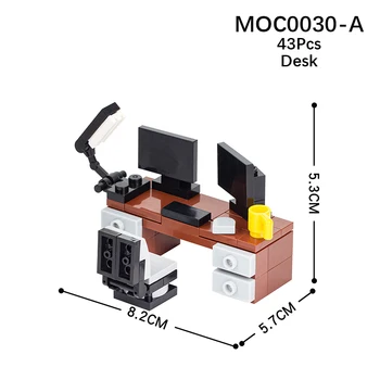 MOC0030-Креативная мебель для дома, Компьютерный стол, Блок, Совместимая сборка, модель DIY, Набор креативных строительных кирпичей, игрушка для подарка ребенку 18