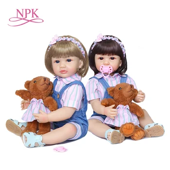 NPK 55 см с короткими волосами подарок для девочек мягкая силиконовая виниловая кукла для новорожденных гибкая сорочка два цвета волос девочка в голубых джинсах