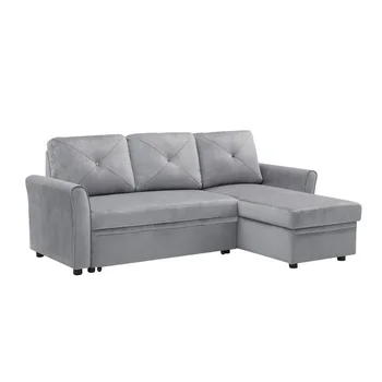 Orisfur. 83-дюймовый раскладной диван-кровать, Реверсивный L-образный 3-местный секционный диван с местом для хранения вещей для гостиной 4