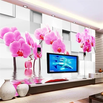 papel de parede Пользовательские обои 3d роскошные розовые украшения Фаленопсис мягкая упаковка ТВ фон стена отражение Кливии 3d обои 5