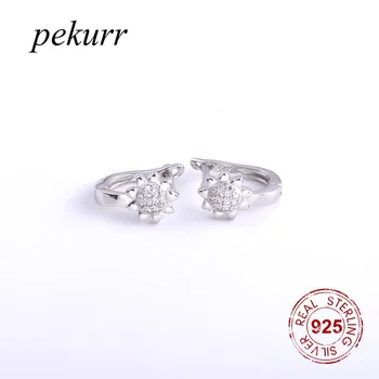 Pekurr, серебро 925 пробы, циркон, подсолнух, длинные серьги-кольца для женщин, серьги с натуральным цветком, модные украшения для вечеринок 6
