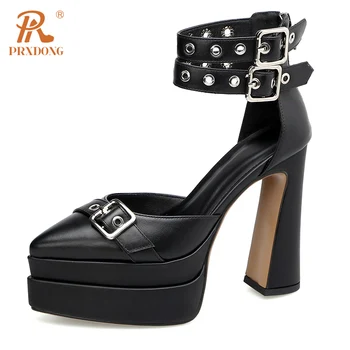 PRXDONG Новая классика, летняя Римская обувь из натуральной кожи, Женские туфли-лодочки на высоком каблуке, платформа, пряжка, ремешок на щиколотке, Вечерние туфли 40 4