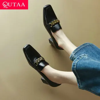 QUTAA 2023, Женские туфли-лодочки, Офисные женские повседневные туфли на платформе с квадратным носком, толстом высоком каблуке, Женские весенне-летние размеры 34-39 3